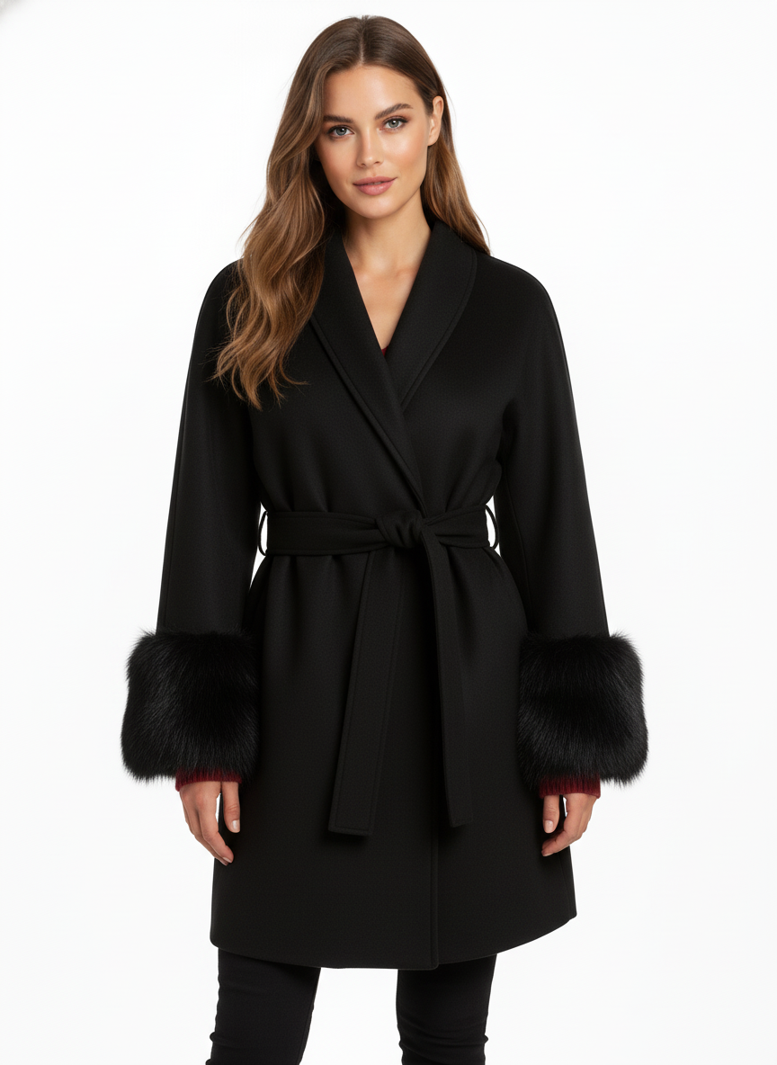 ABRIGO ELEGANTE CON DETALLES DE PIEL SINTÉTICA