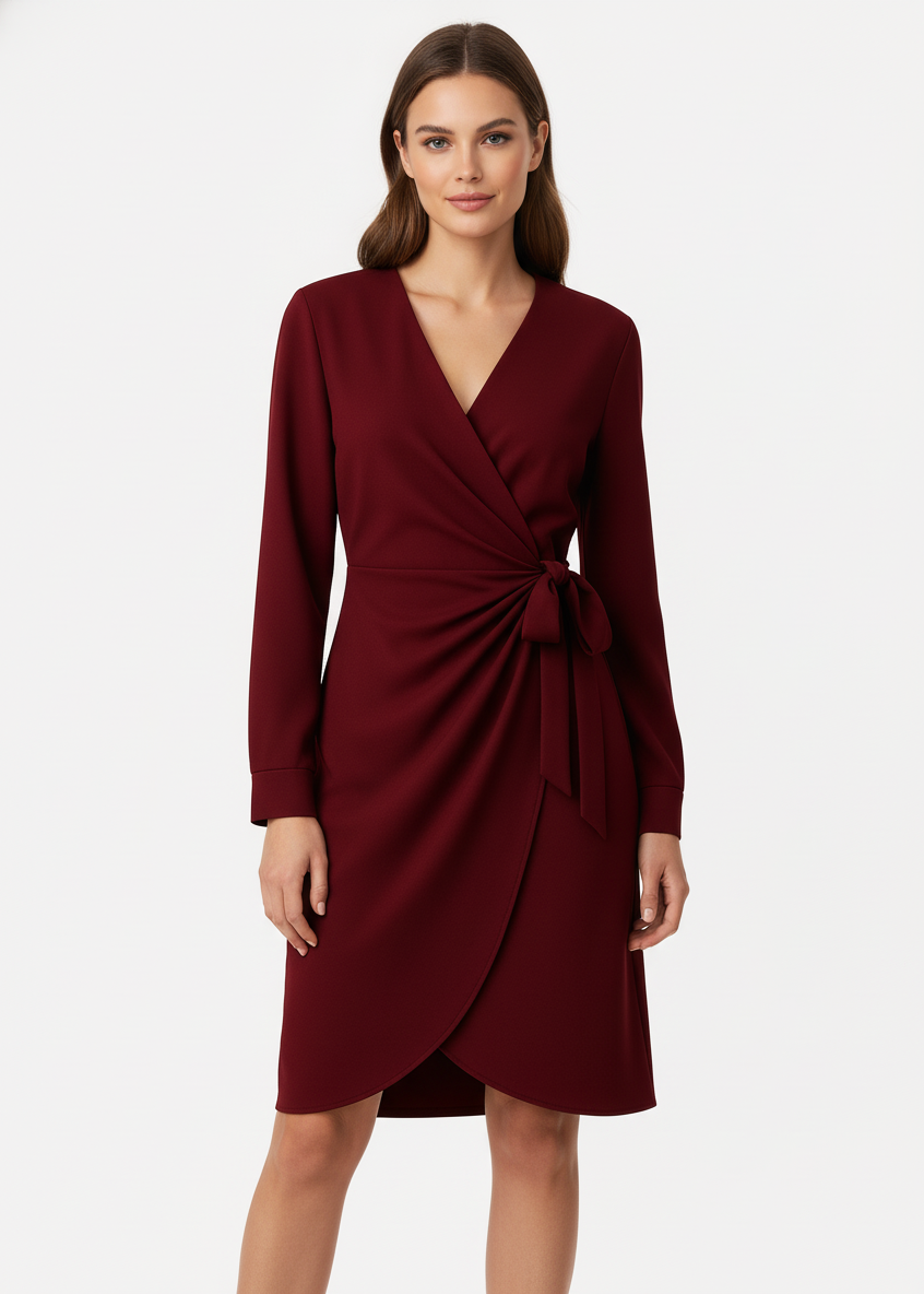 VESTIDO GRANATE DE MANGA LARGA