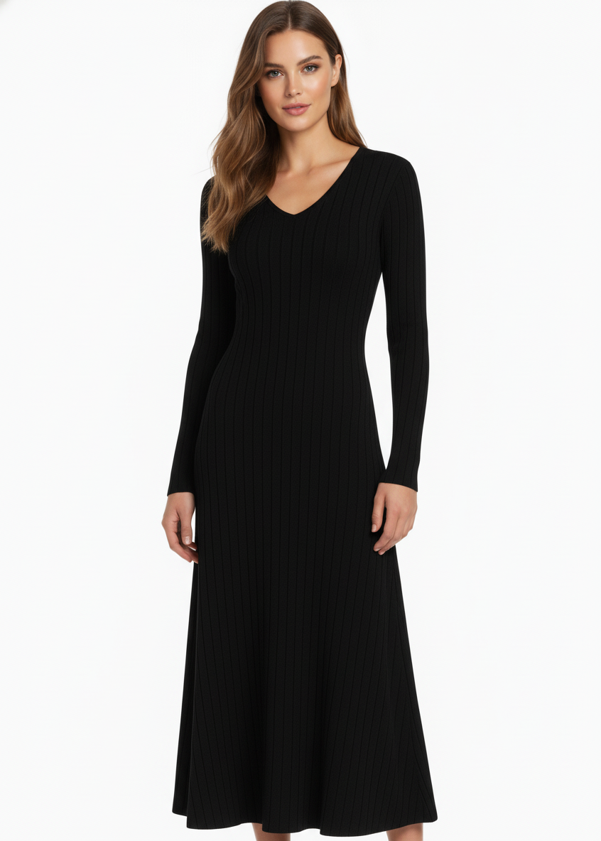 VESTIDO MIDI DE PUNTO ACANALADO