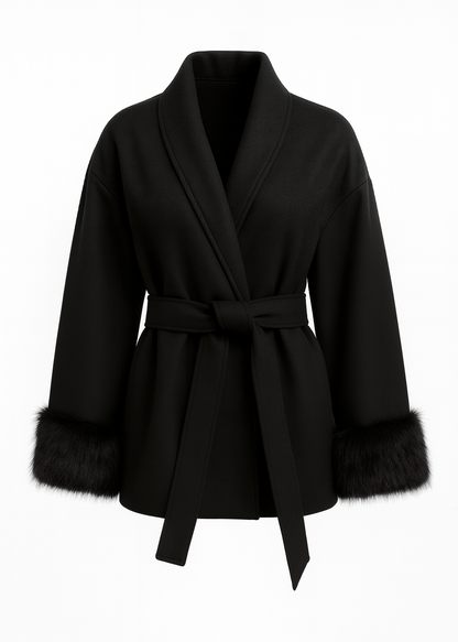 ABRIGO ELEGANTE CON DETALLES DE PIEL SINTÉTICA