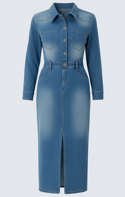 VESTIDO VAQUERO LARGO CON ABERTURA