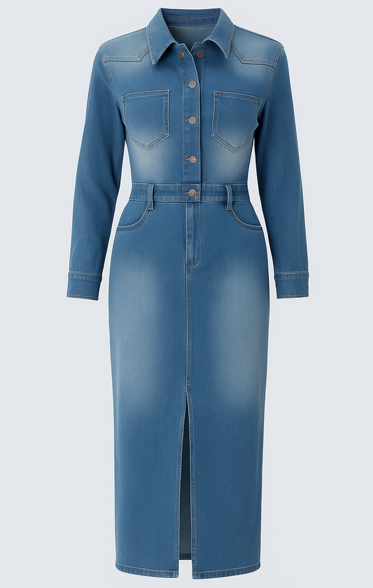 VESTIDO VAQUERO LARGO CON ABERTURA