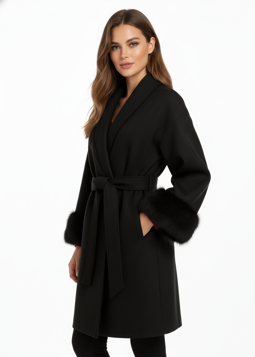 ABRIGO ELEGANTE CON DETALLES DE PIEL SINTÉTICA