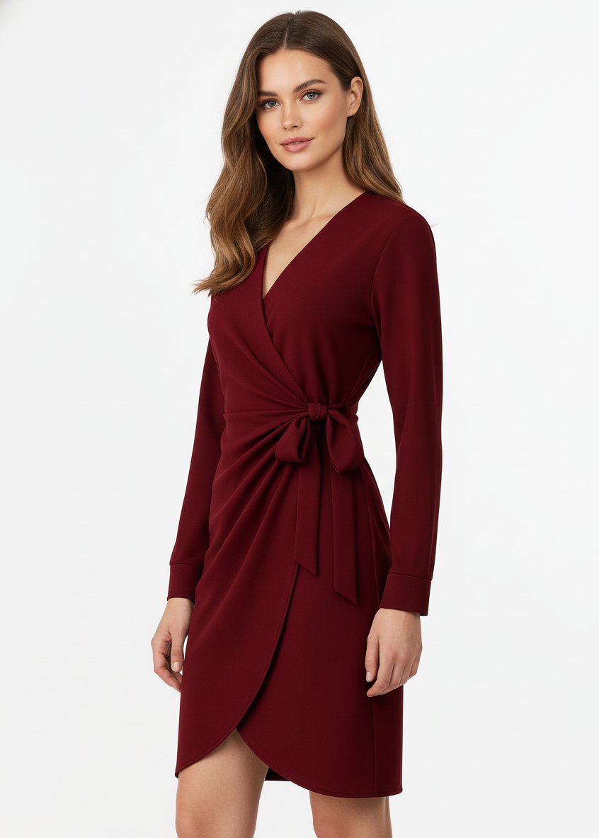 VESTIDO GRANATE DE MANGA LARGA