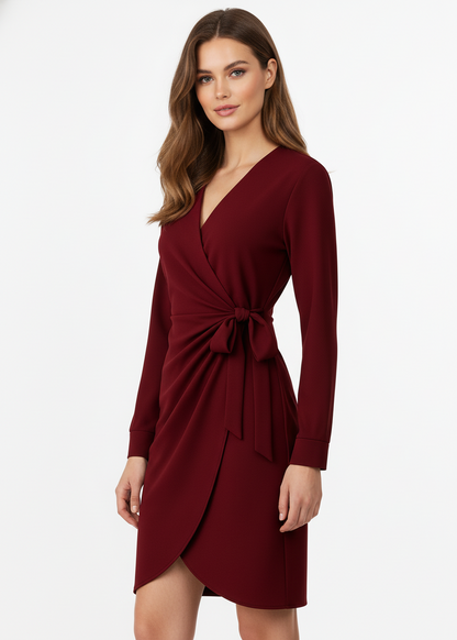 VESTIDO GRANATE DE MANGA LARGA