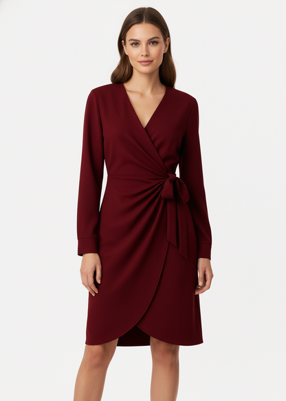 VESTIDO GRANATE DE MANGA LARGA