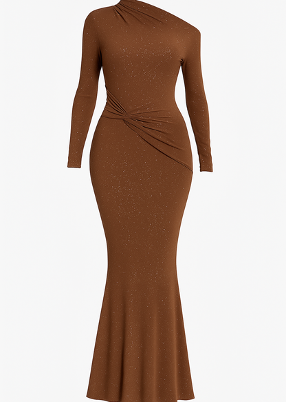 VESTIDO LARGO BRONCE BRILLANTE