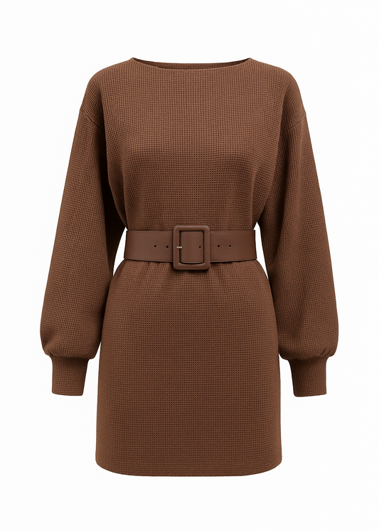 VESTIDO CORTO DE PUNTO CON CINTURÓN