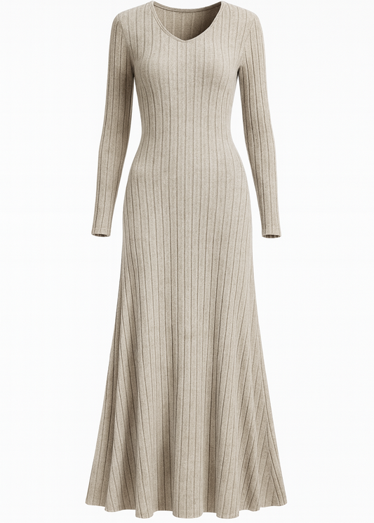 VESTIDO MIDI DE PUNTO ACANALADO
