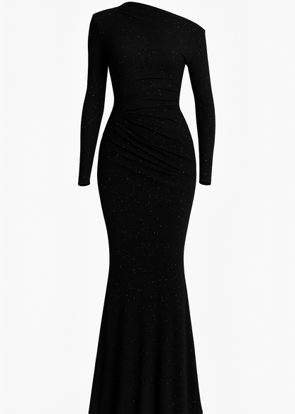 VESTIDO LARGO NEGRO BRILLANTE