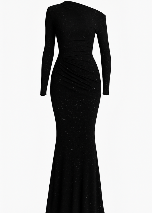 VESTIDO LARGO NEGRO BRILLANTE