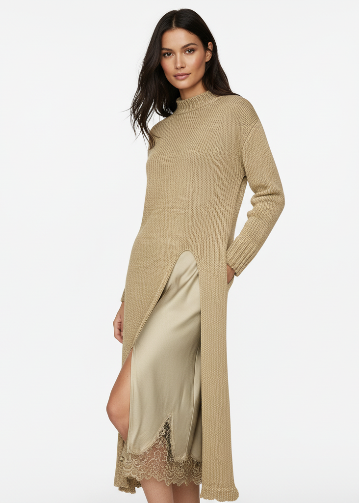 CONJUNTO DE VESTIDO CON ABERTURA LATERAL